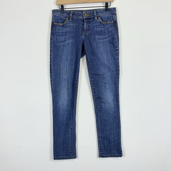 Tory Burch Studded Super Skinny Medium‎ Wash 8" Low Rise Jeans Women's 28 - Picture 1 of 8
